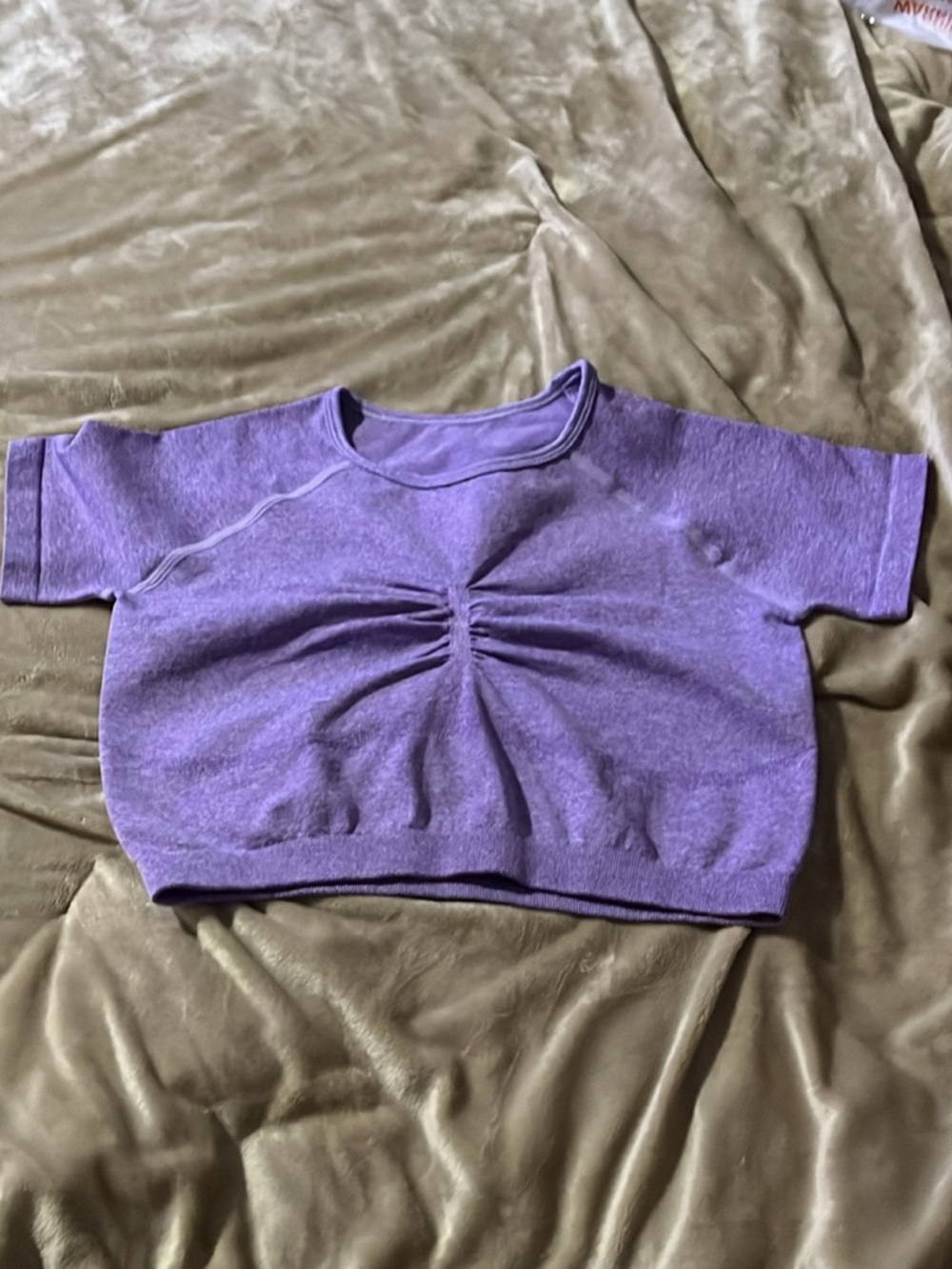 Cropped Purple Ruched Front Women's Top